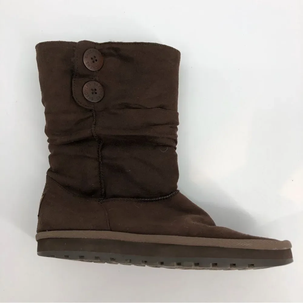 SKECHERS Australia Boiling Point Brown Furry Boot‎ Faux Leather Fur Size 9